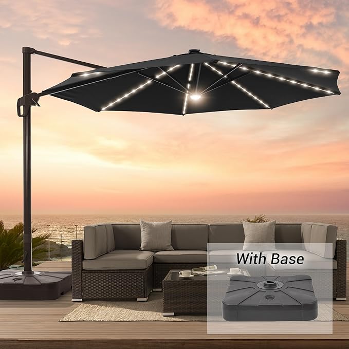 FLAME&SHADE 11 ft Cantilever Offset Patio Umbrella, Large Heavy Duty Outdoor Patio Umbrella Aluminum 360° Rotation Round Outdoor Umbrella for Deck,Pool,Backyard