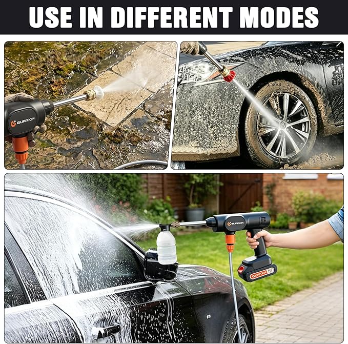 Cordless Pressure Washer Portable Pressure Washer Equipped with 2-in-1 Nozzle and Soda Bottle Adapter Cordless Power Washer for Cars Yards Gardens Camping RVs(Black)
