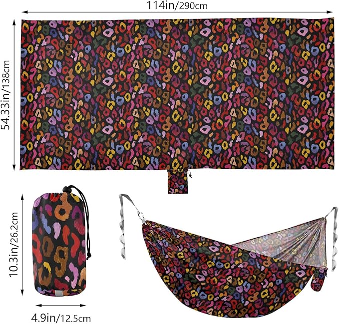 Camping Hammock Outdoor Hammocks for Outside Colorful Leopard Cheetah Beach Trees Portable Lightweight with Pockets Tree Straps Indoor