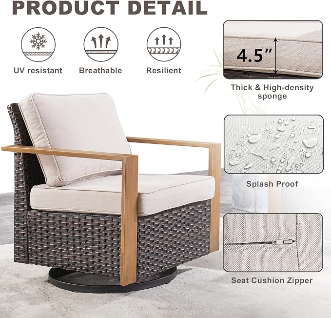 Rilyson Outdoor Wicker Patio Furniture Set - 8 Piece Patio Conversation Set with 4 Wicker Swivel Rocker Chairs,2 Rattan Ottoman 1 Side Table and 1 Couch,Thick Cushions,Deep Seating(Brown/Beige)