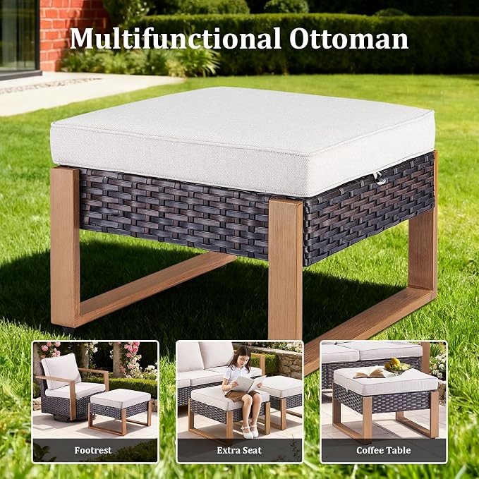 7-Piece Outdoor Patio Furniture Set with 4 Swivel Chairs, All-Weather Wicker Sofa Set for Garden, Yard, Porch and Poolside Seating Beige