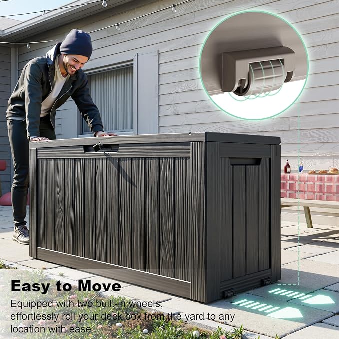 DRATO 90 Gallon Outdoor Storage Box Waterproof, Lockable Resin Deck Box with Lid for Patio Furniture Bench, Pool Garden Tools, Weatherproof Outside Storage Bin for Backyard Porch (Black, 90 Gallon)