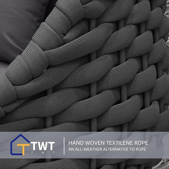 TWT 6 Pieces Patio Furniture Set Outdoor Rope Conversation Sectional Patio Sofa with 6 Seater for Backyard, Porch, Modern Armchairs with Thickness Cushions and Side Table, Dark Grey
