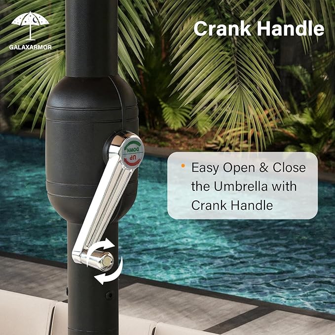 15ft Double Sided Patio Umbrella with Solar Lights, Outdoor Large Umbrellas with Crank Handle and 36 LED Lights, Rectangular Market Umbrella with Base Included for Deck Pool Shade (With Base)