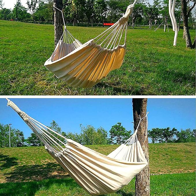 Camping Hammock Bed Outdoor Double Hammock Camping Rope Swing Chair Canvas Hammocks for Terrace Travel Hiking Indoor Home Decor Hammock Swing