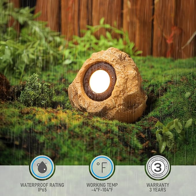 LEONLITE 5CCT LED Rock Lights Outdoor, 5W Low Voltage Landscape Spot Light for Garden, Yard, Decorative Stone Light, 12-24V AC/DC, CRI90, 200lm, IP65 Waterproof, Triangle, Yellow, Pack of 2