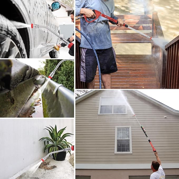 135 Inch(11.25ft) Pressure Washer Extension Wand for Gutter Roof, 6 Pcs Pressure Washer Gutter Cleaner Attachment with 6 Pcs Nozzle Tips, 1/4” Quick Connect Fitting(4000 PSI)