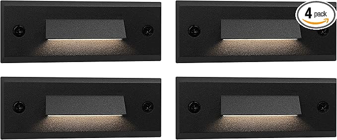 GKOLED Low Voltage Mini Size LED Landscape Step Lights, 9-15V AC/DC Cutoff Stair Riser Light, Outdoor Waterproof Accent Lighting Fixtures, 2700K IP65 Die-cast Aluminum, Powder Coated Finish 4 Pack