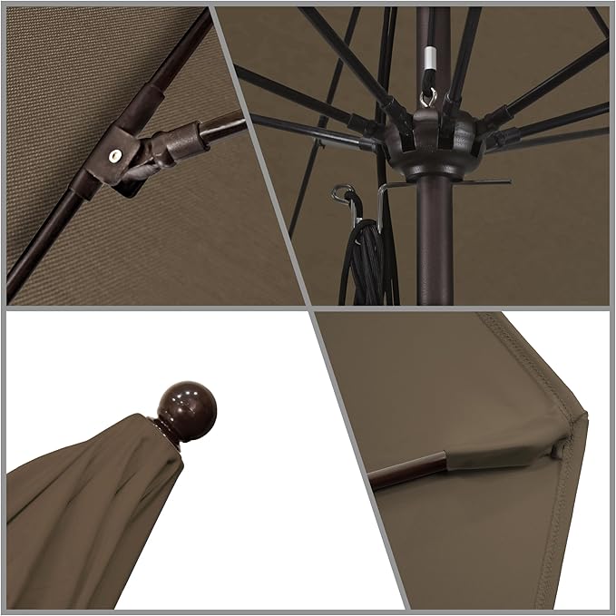 California Umbrella 11Ft Commercial Grade Sunbrella Fabric Market Umbrella, Pulley Lift, Aluminum/Fiberglass, 2mm pole wall, Bronze Frame, Taupe Fabric