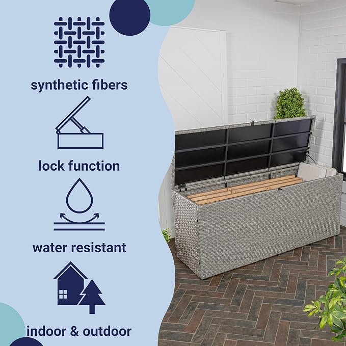 Eyely KRT1000A Elio 31.5" Modern Minimalist Outdoor Faux Wicker Deck and Patio Storage Box, Gray