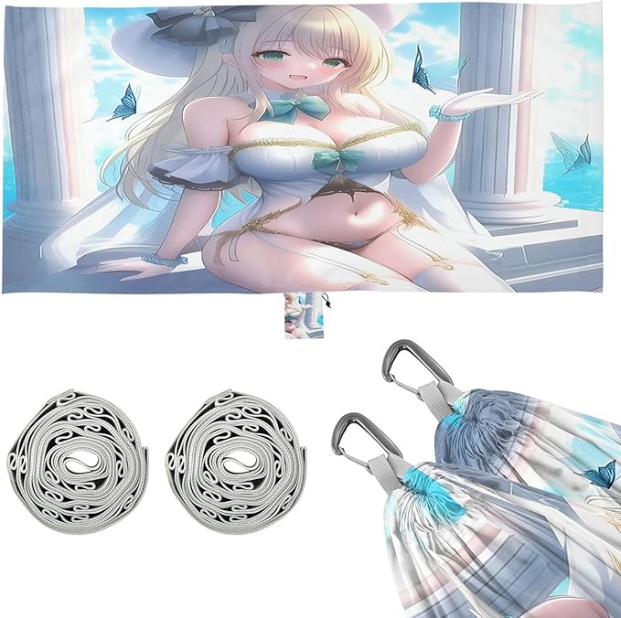A Holy Pure-White Elf Anime Girl Hammocks with Hanging Rope Hanging Hammock for Outside Beach Patio Garden