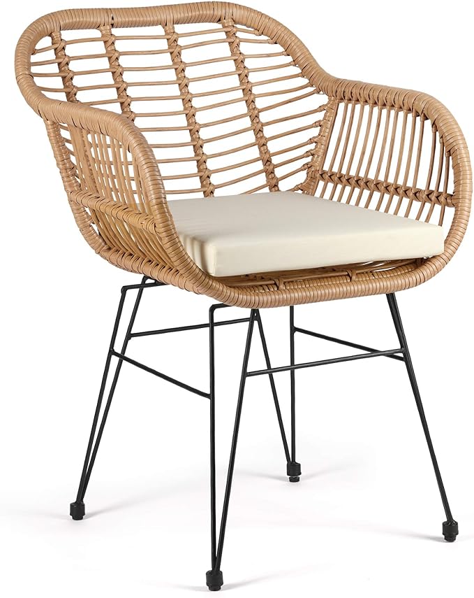 WestinTrends 3 Pc Set Furniture Wicker Rattan Patio Conversation Seating Chair with Cushions and Table for Indoor Outdoor, Balcony, Porch, Garden, Pool, Deck, Lounge, White