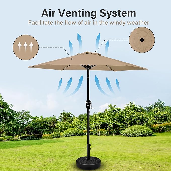 Simple Deluxe 2 Pack 7.5' Patio Umbrella Outdoor Table Market Yard Umbrella with 6 Sturdy Ribs for Backyard, Pool, Garden, Deck, Tan