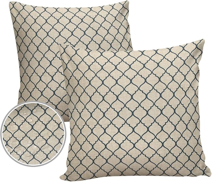 Dark Blue Moroccan Outdoor Pillow Shams Set of 2, Decorative Pillowcases Cushion Case, Soft Throw Pillow Covers Waterproof Pillow Case 20x20 Inch, Geometric Graphics Rustic Style