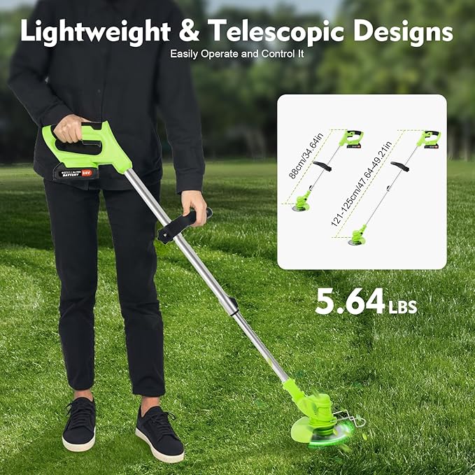 21V Cordless String Trimmer, 5.9" Electric Weed Wacker with 2 × 1.0Ah Battery and Charger 3-in-1 Lawn Mower Grass Trimmer Edger Lawn Tool for Weeds Branches Shrubs