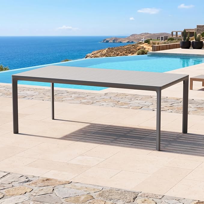 Modern Shade Cavo 79" All-Aluminum Outdoor Patio Dining Table, Minimalist Aluminum Patio Table with Elegant Easy-Clean Surface, Weather-Resistant Outdoor Dining Table for Garden, Indoor, Gray