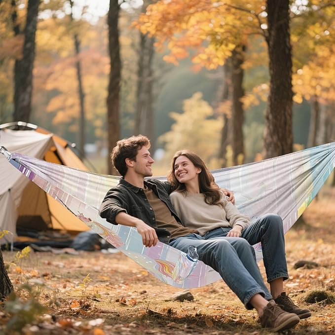 Hammocks for Outside Rainbow Stripes Camping Hammock Portable Hammocks with Tree Straps and Carry Bag Camping Accessories for Hiking Beach Outdoor