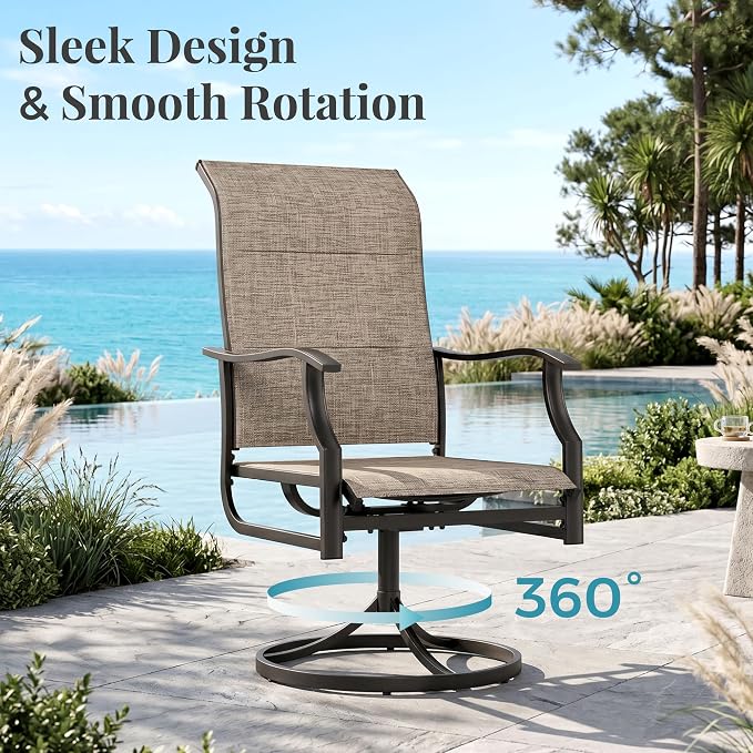 MIXPATIO 7 Pieces Patio Dining Set, Outdoor Table and Chairs, 6 x Textilene Swivel Dining Chairs and 60" Rectangle Black Table, for Cozy Garden Settings, Grey-Brown