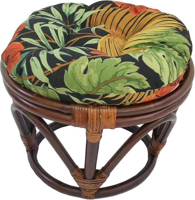 Blazing Needles Round Patterned Spun Polyester Tufted Footstool Cushion, 18", Farrington Terrace Grenadine