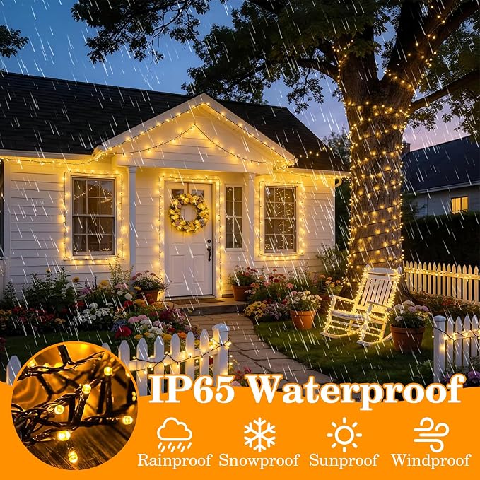 Extra Long 132FT Christmas Decorative Mini Lights, 400 LED Green Wire Fairy Starry String Lights Plug in, Timer & Memory & 8 Modes, for Indoor Outdoor Xmas Tree Wedding Party Decoration,Warm White