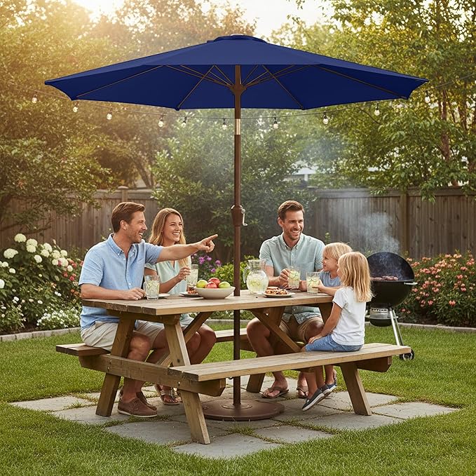 9ft Patio Umbrella with Push Button Tilt and Crank,Outdoor Market Table Umbrella UV Protection 8 Sturdy Ribs for Backyard,Garden,Pool,Deck(Navy)