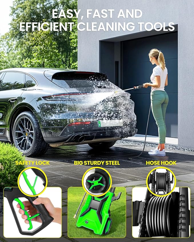 5000PSI Pressure Washer High Power Washer with 33ft Pressure Hose, 4 Nozzle and 500ml Soap Bottle for Cars/Fences/Driveways/Patios/Home Cleaning (Light Green)