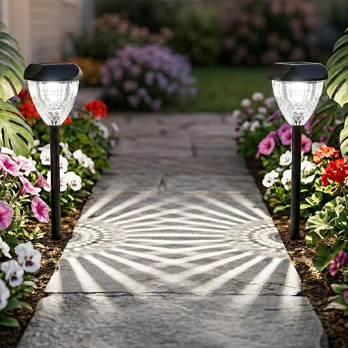 Ensenior Solar Pathway Lights Outdoor - 14.17" Height, 6500K LED Landscape Garden Lights, IP65 Waterproof, Tool-Free Auto ON/Off for Garden Yard Patio Walkway Landscape, 16-Pack