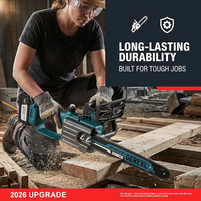 12" Electric Chainsaw Cordless, Brushless 20V Battery Powered Chain Saw for Wood/Tree Cutting, Pruning, Battery Chainsaw with 4.0Ah Battery and Charger