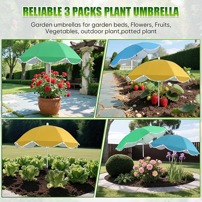 LCHUANG 4Pack Plant Umbrellas for Outdoor, 24inch Plant Shades for Outdoor with Durable 39.5'' High M-Shaped Plug for Stronger Wind Resistanc Flower, Potted, Garden Beds