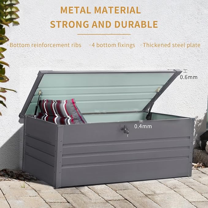 260 Gallon Metal Deck Box, Lockable Patio Waterproof Outside Storage Box, Extra Large Outdoor Storage Box for Furniture, Garden Tools and Pool Supplies Storage,Gray