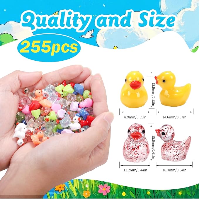 255 Pcs Mini Ducks Tiny Resin Ducks Glitter Little Animals Figurines Bulk for Micro Landscape Aquarium Ornaments Kit Dollhouse Decor Crafts Garden Accessories