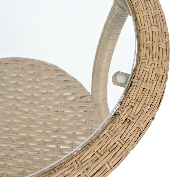 Montary 3 - Piece Outdoor Leisure Set,2 Stylish Hand - Woven Rattan Single Chairs & a Sturdy Tempered Glass Round Table - Ideal for Relaxing on Balconies and Courtyards,Natural & Grey