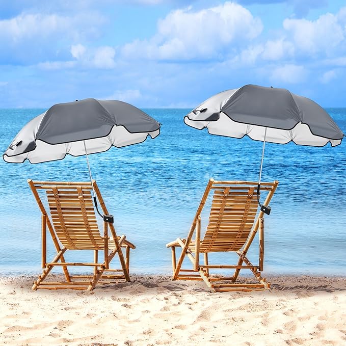 Buryeah 2 Pcs Beach Chair Umbrella Automatic with Universal Adjustable Clamp 44" UPF 50+ Portable Clamp on Beach Chair for Wheelchair Patio Golf Carts Camping