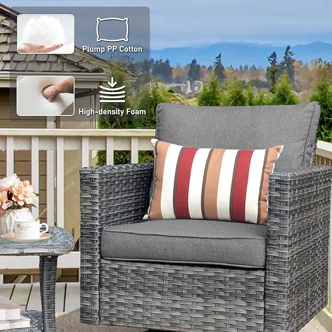 HOOOWOOO Wicker Patio Conversation Sets,8 Piece Outdoor Furniture Set with Swivel Rocking Chairs,All Weather Resistant Modern Outside Out Door Rattan Couch Chairs Side Table Set,Charcoal Gray