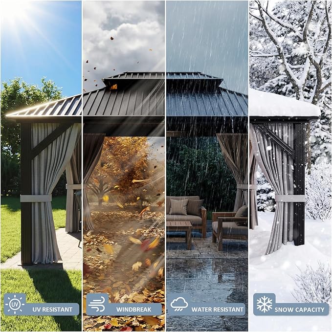 10'x14' Outdoor Gazebo Hardtop Permanent Gazebo Aluminum Galvanized Steel Double Roof Outdoor Pergola Include Curtain and Netting for Backyard, Patio, Lawn