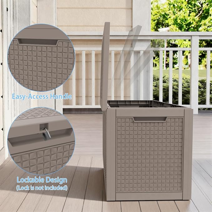 121 Gallon Outdoor Deck Box, Lockable Large Deck Box Waterproof Resin Storage Bin with Lid for Patio Furniture Cushions Garden Tools (Gray, 121 Gallon)