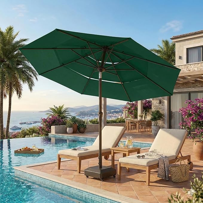 10ft Patio Umbrella, 3 Tier Outdoor Market Table Umbrellas with 8 Fiberglass Ribs and Push Button Tilt, Windproof, Vented Canopy, UV Protection for Deck, Pool, Backyard