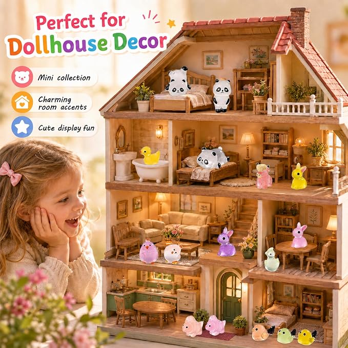 110 Pack Mini Animals Tiny Animal Figurines Bulk for Miniature Glow in Night Dollhouse Decor Accessories Garden Aquarium Potted Ornament Party DIY Charms Office Classroom Activity to Hide