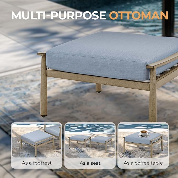 HAPPATIO Patio Outdoor Furniture Set - 6 Pieces Aluminum Outdoor Conversation Set with 1 Cushioned Loveseat, 1 Coffee Table, 2 Swivel Chairs, and 2 Ottomans for Yard, Porch, and Deck (Brown)