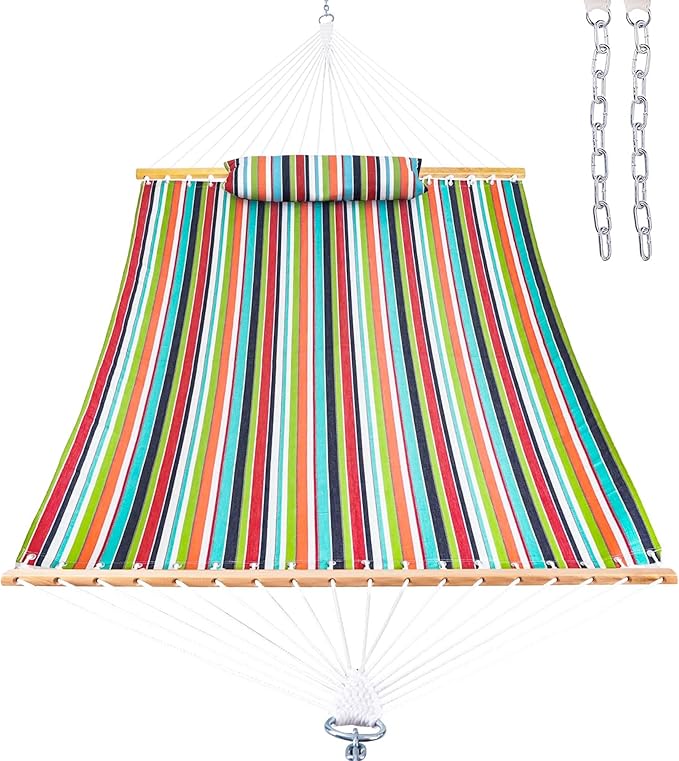 Lazy Daze Hammocks 12 FT Sunbrella Fabric Hammock not Fading with Spreader Bars and Free Pillow Fits for 2 Persons, All Weather and Fade Resistant for Patio Yard, 450 lbs Capacity, Carousel Confetti