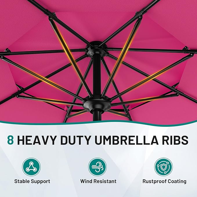 AreShark 12ft 2-Tier Patio Umbrella with Valance - Outdoor Umbrella Waterproof UV Protection, Market Table Umbrella w/ 8 Sturdy Ribs&Crank for Pool, Backyard, Garden(Rose Pink)