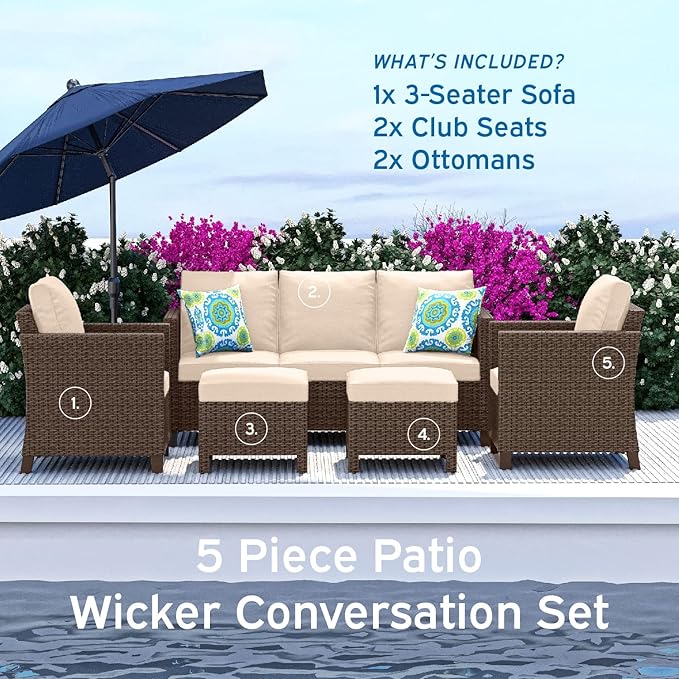 Nestl Outdoor Patio Furniture Sofas, Brown Base/Beige Cushions