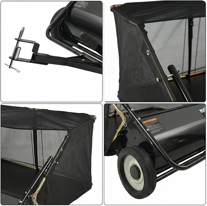 Tow Behind Lawn Sweeper, 42/50/52-Inch Pull Behind Leaf & Grass Collector, 12/26 cu. ft. Large Capacity Yard Sweeper with Adjustable Sweeping Height and Universal Hitch for Lawn Tractor (50"/26cuft)
