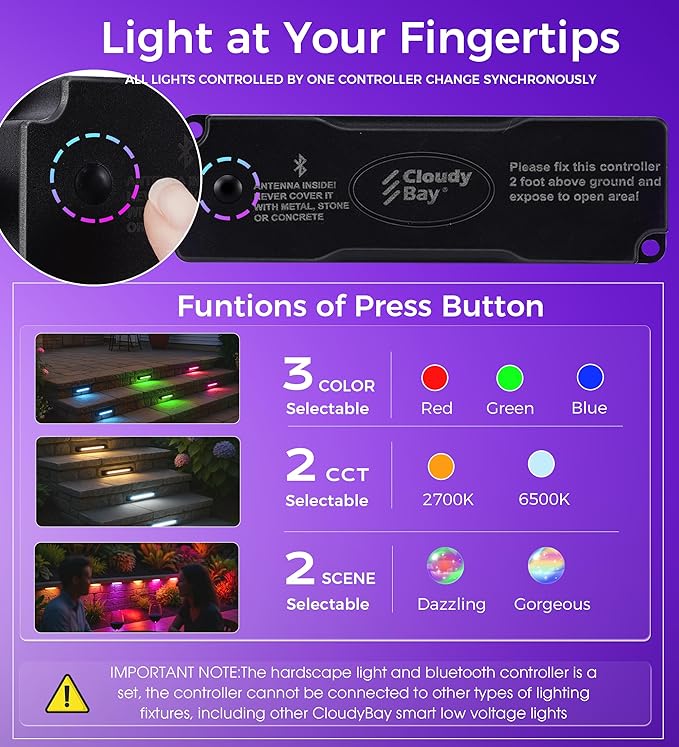 CLOUDY BAY [8 Pack] Low Voltage 7 Inch Smart Hardscape Lighting,3.5W LED Paver Light,2700-6500K,1.5W RGB Color Changing,Compatible with Alexa & Google Assistant,Hub Included,Transformer Excluded