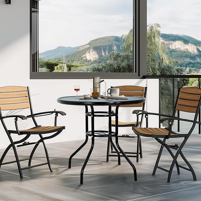 Premium Square Patio Table with 2 In Umbrella Hole,32 In Tempered Glass Top,Outdoor Coffee Table for Patio,Balcony, Backyard,Poolside,and Sunroom - Small Patio Table with Umbrella Hole (Round)