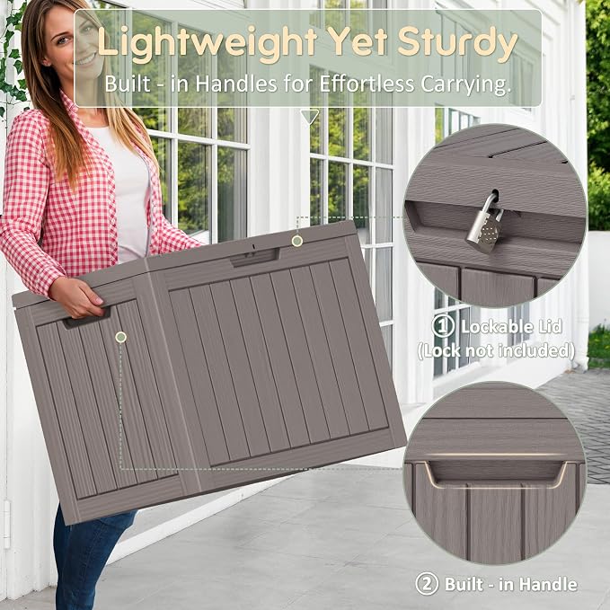 Outdoor Storage Box, 50 Gallon Resin Deck Boxes Outdoor Waterproof For Patio Furniture, Garden Tools, Pool Supplies, Lockable And UV Resistant (Striped Gray)