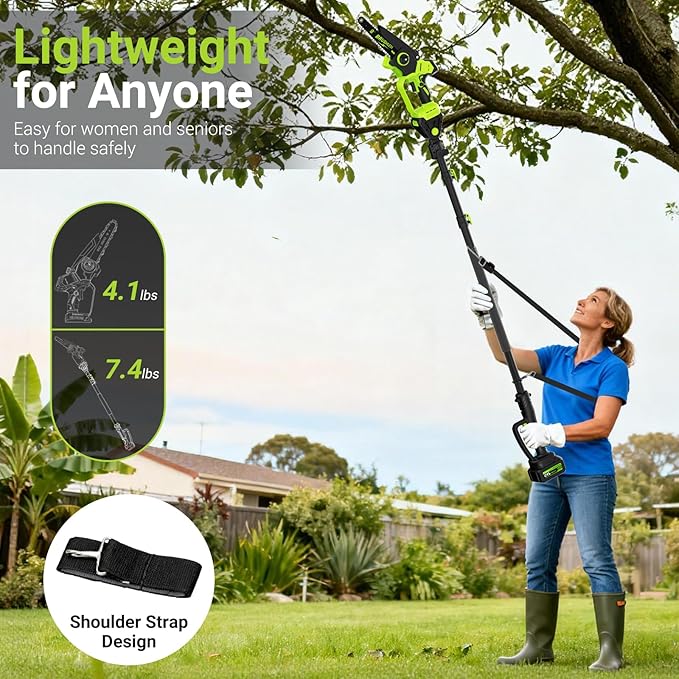 2-In-1 Cordless Electric Pole Saw for Tree Trimming, 8 Inch Chainsaw with 2 x 3000mAh Batteries, LCD Display, 15.6 FT Max Reach, 180° Adjustable Cutting Head for Tree Trimmer Limb Branch Cutter Pruner