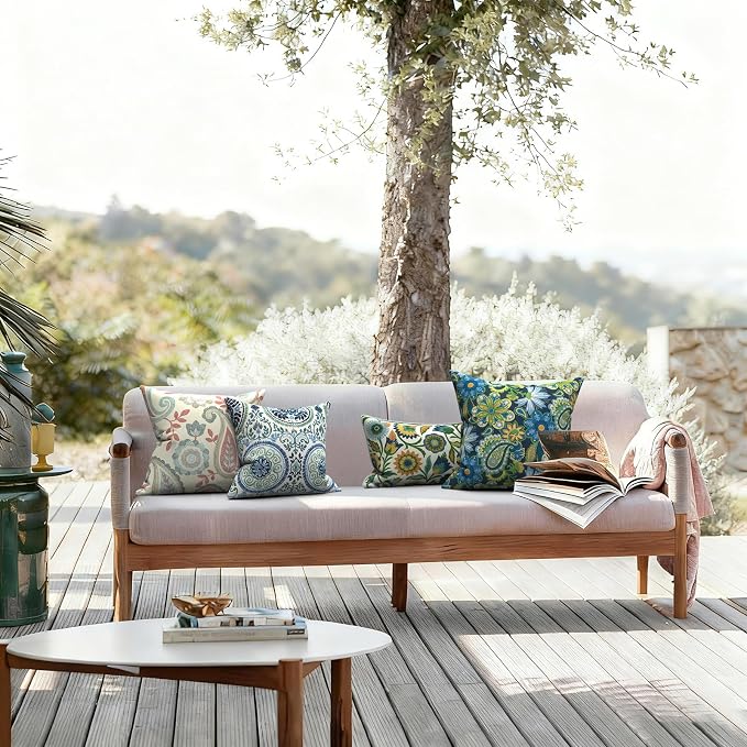 LVTXIII Outdoor Pillows 20x20 Inch, 2 Pack Large Decorative Square Throw Pillows with Inserts for Couch, Bed, Floor Seating, Patio Furniture, Bohemian Azure