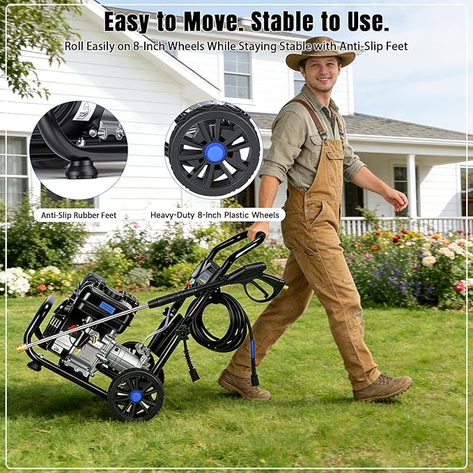 Gas Pressure Washer, 3500PSI / 209CC / 2.3GPM / 7HP 4-Stroke Portable Power Washer Gas with 4 Quick Connect Nozzles, 25FT Hose, Soap Tank, Pressure Washer Gas Powered for Car Driveway Deck Paint Prep