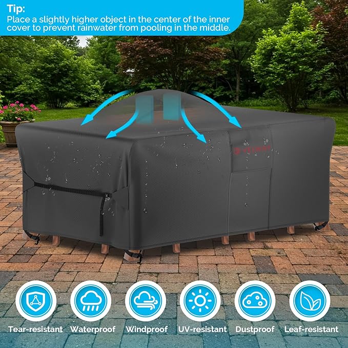 Velway Patio Furniture Cover Waterproof - Heavy-Duty 500D Upgraded Tear-resistant Outdoor Table Chair Set Cover with Windproof Buckles&Large Air Vent Anti-UV Rectangle Furniture Covers 74"x47"x28"